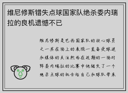 维尼修斯错失点球国家队绝杀委内瑞拉的良机遗憾不已